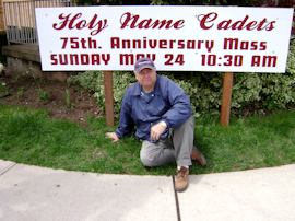 George King 54-61 installing sign on lawn of Holy Name Church photo courtesy of Dave Shaw