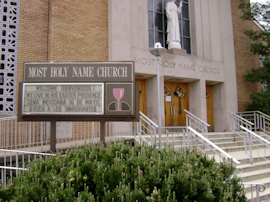 Holy Name Church, front entrance photo courtesy of Dave Shaw